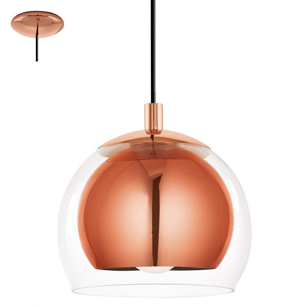 EGLO Rocamar Pendant Lamp, Copper-Coloured Metal and Clear Glass Ceiling Light, Dining and Living Room Hanging Lighting, E27 Socket