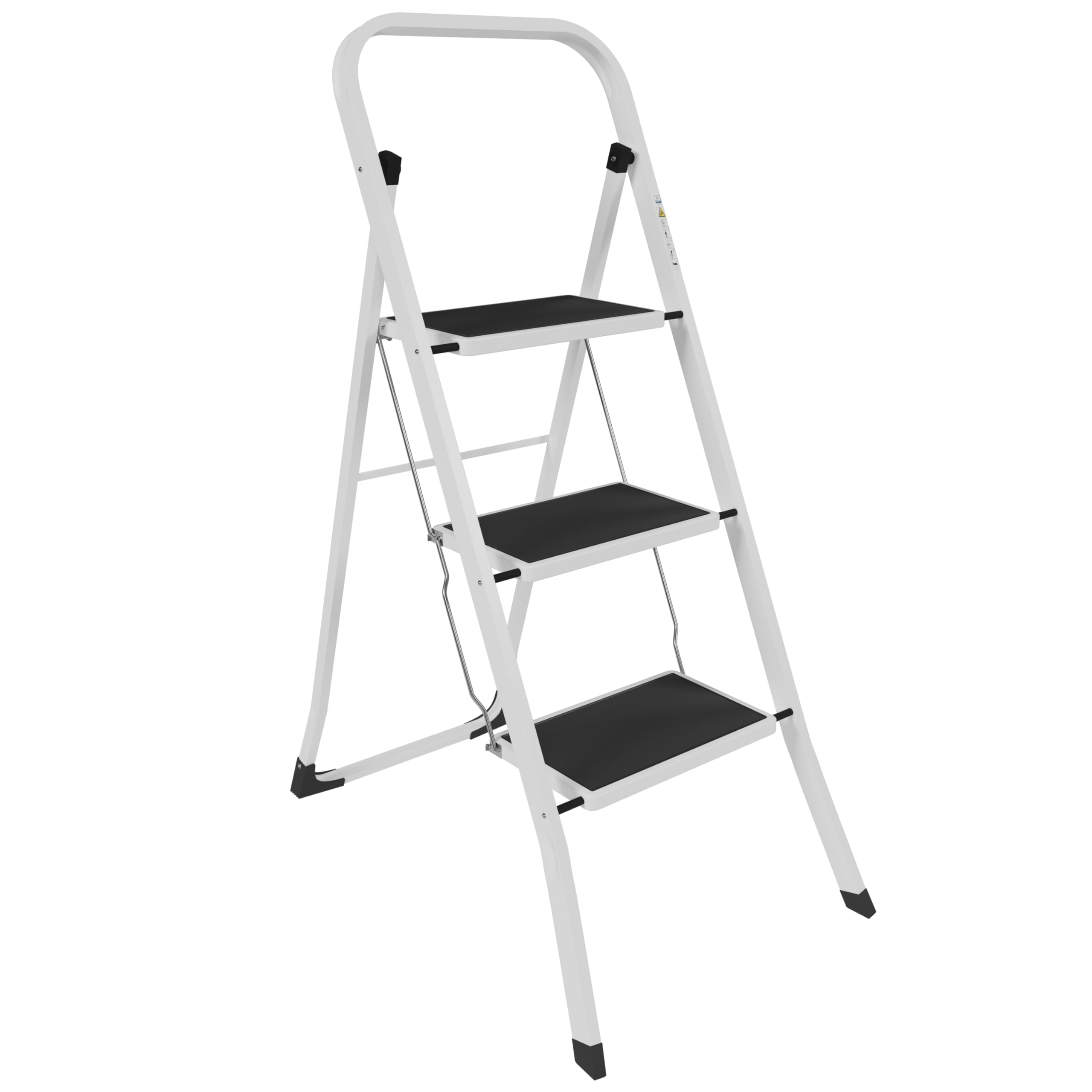 Home Vida 3 Step Ladder - Heavy Duty Steel Folding Ladder with Slip-Resistant and Wide Steps, Folding Mechanism, 150kg Max Load, Home/Kitchen/DIY/Garden Use, White
