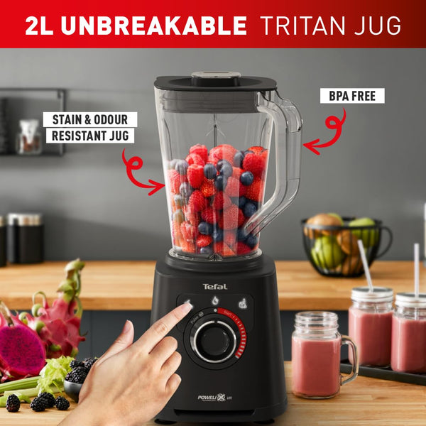 Tefal PerfectMix+ High-Speed Blender, 2L Lightweight Tritan Jar, Durable Titanium Powelix Blades, 1200W, Powerful Blending, Smoothie, Soup, Auto Clean Program, Dishwasher-Safe Parts, Black, BL88A840