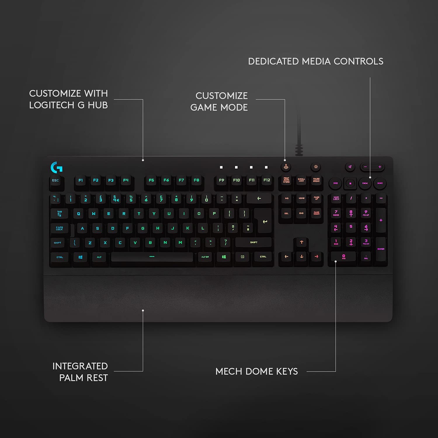 Logitech G G213 Prodigy Gaming Keyboard, LIGHTSYNC RGB Backlit Keys, Spill-Resistant, Customizable Keys, Dedicated Multi-Media Keys, QWERTY UK Layout - Black