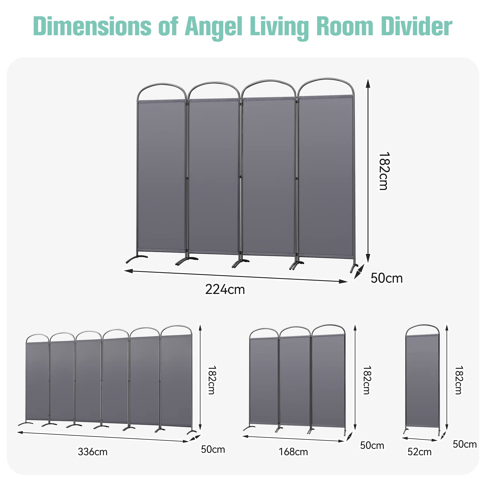 Angel Living Paravent 4 Panels Room Divider Protective Screen Wall Room Partition for Offices, Balcony, Bedroom, Outdoor Garden 224 x 182 cm Grey