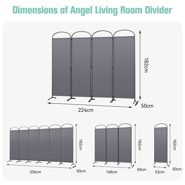Angel Living Paravent 4 Panels Room Divider Protective Screen Wall Room Partition for Offices, Balcony, Bedroom, Outdoor Garden 224 x 182 cm Grey
