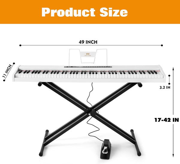 MUSTAR Digital Piano 88 Weighted Keys Hammer Action, Full Size 88 Key Piano Keyboard Weighted, Electric Keyboard Piano with Bluetooth Connection, Portable Case, Sustain Pedal, White