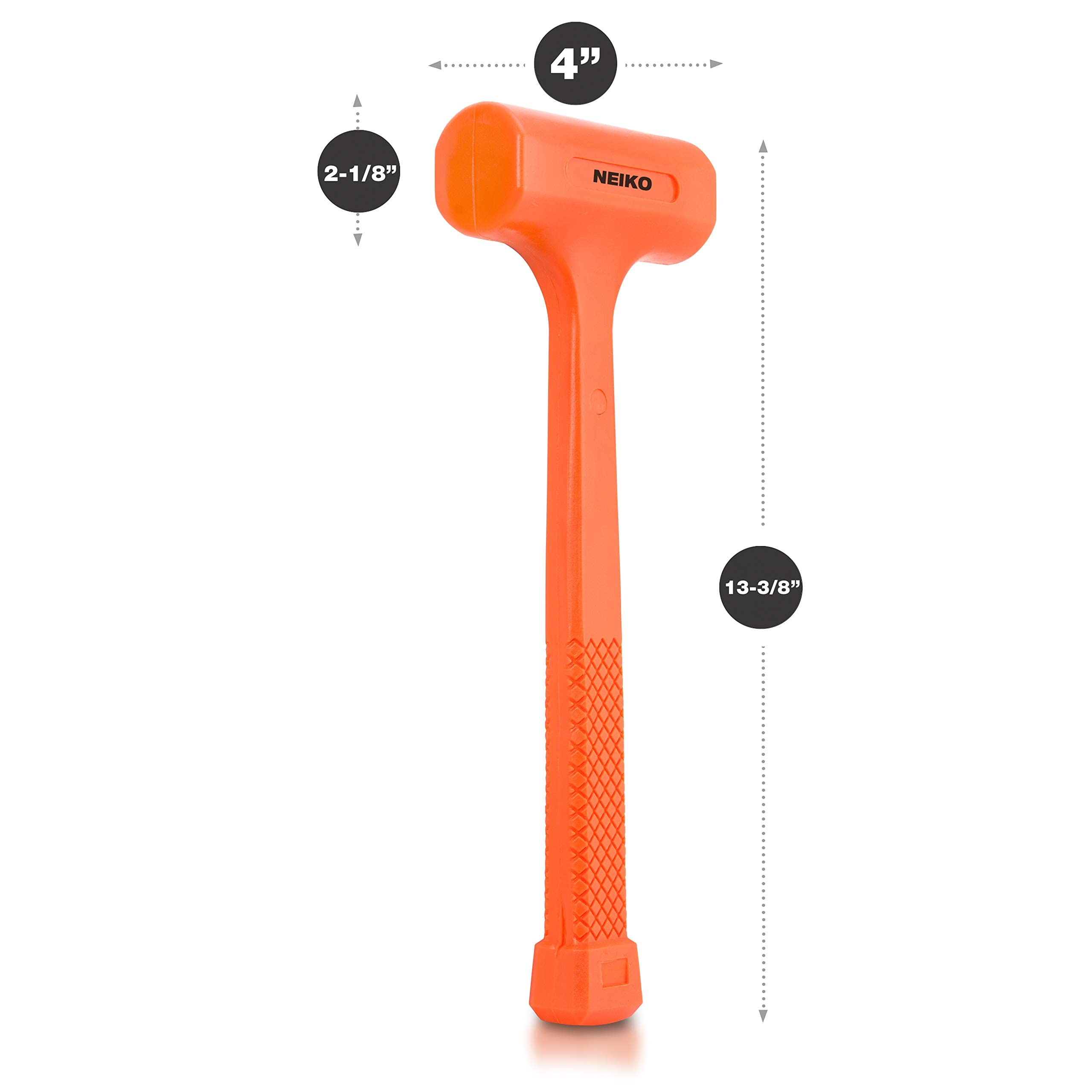 Neiko 02847A 2 LB Dead Blow Hammer, Neon Orange I Unibody Molded | Checkered Grip | Spark and Rebound Resistant