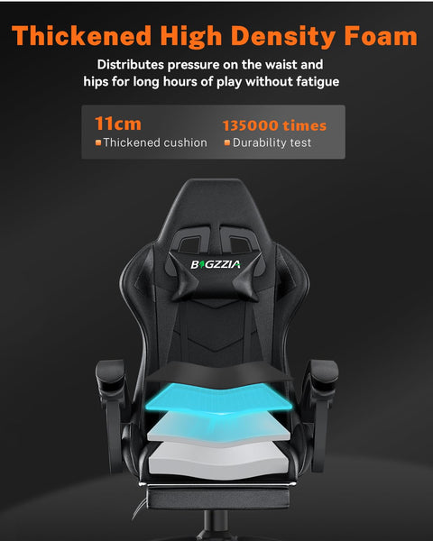 bigzzia RGB Gaming Chair with LED Lights and Ergonomic Computer Chair Reclining PU Leather High Back Video Game Chair with Headrest Adjustable Lumbar Support Linkage Armrest for Adults (Black/Grey)