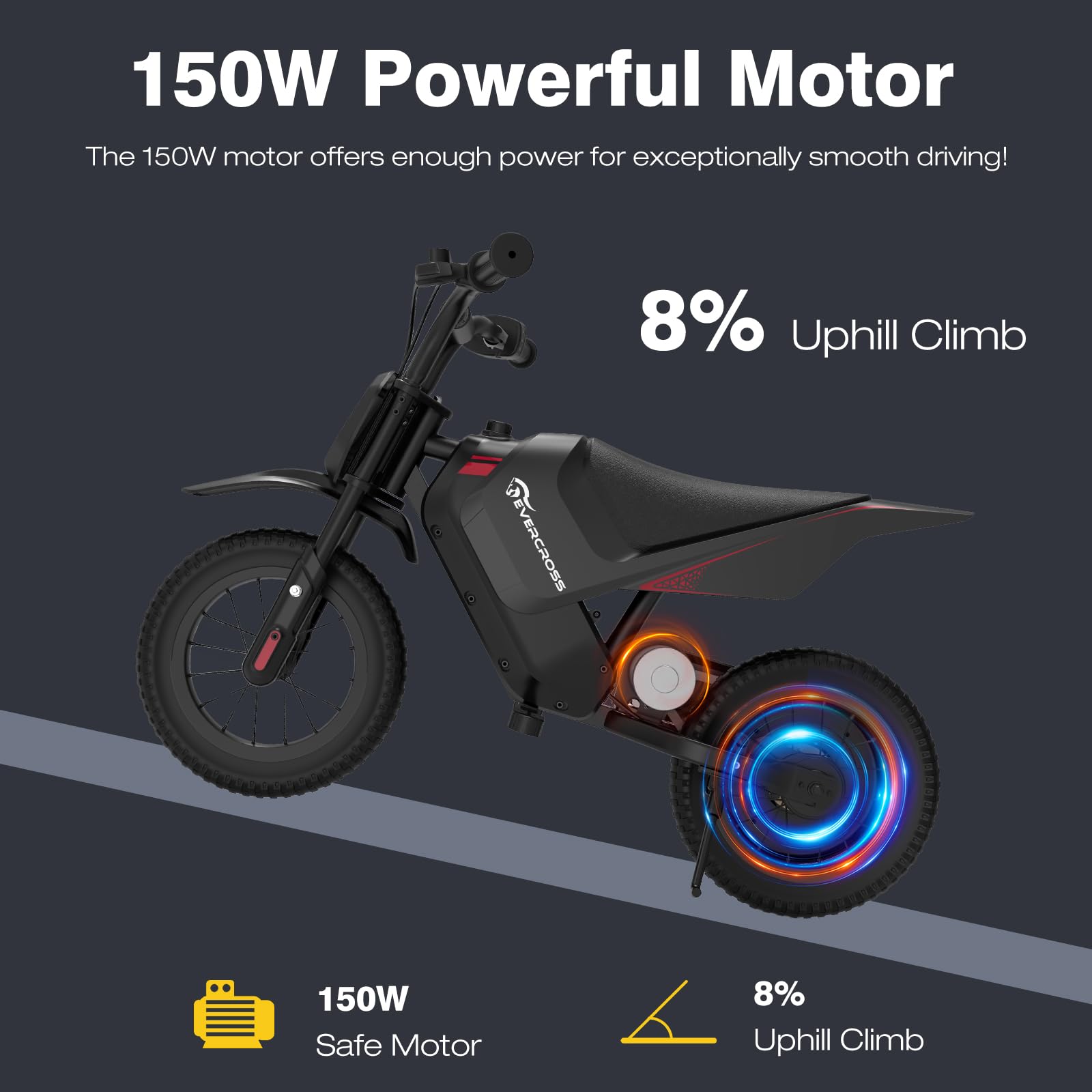 EVERCROSS EV05M Electric Motorcycle for Kids, 150W Kids Ride On Motor-cycle, 8/16 km/h Speed Modes & 15 km Long-Range Electric Motorcycle, 12'' Moto Cross for Children Aged 3-12 Years