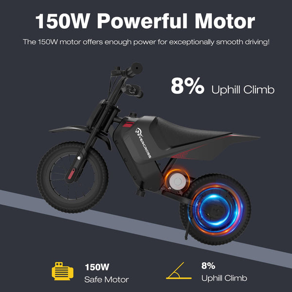 EVERCROSS EV05M Electric Motorcycle for Kids, 150W Kids Ride On Motorcycle, 8/16 km/h Speed Modes & 15 km Long-Range Electric Motorcycle, 12'' Moto Cross for Children Aged 3-12 Years