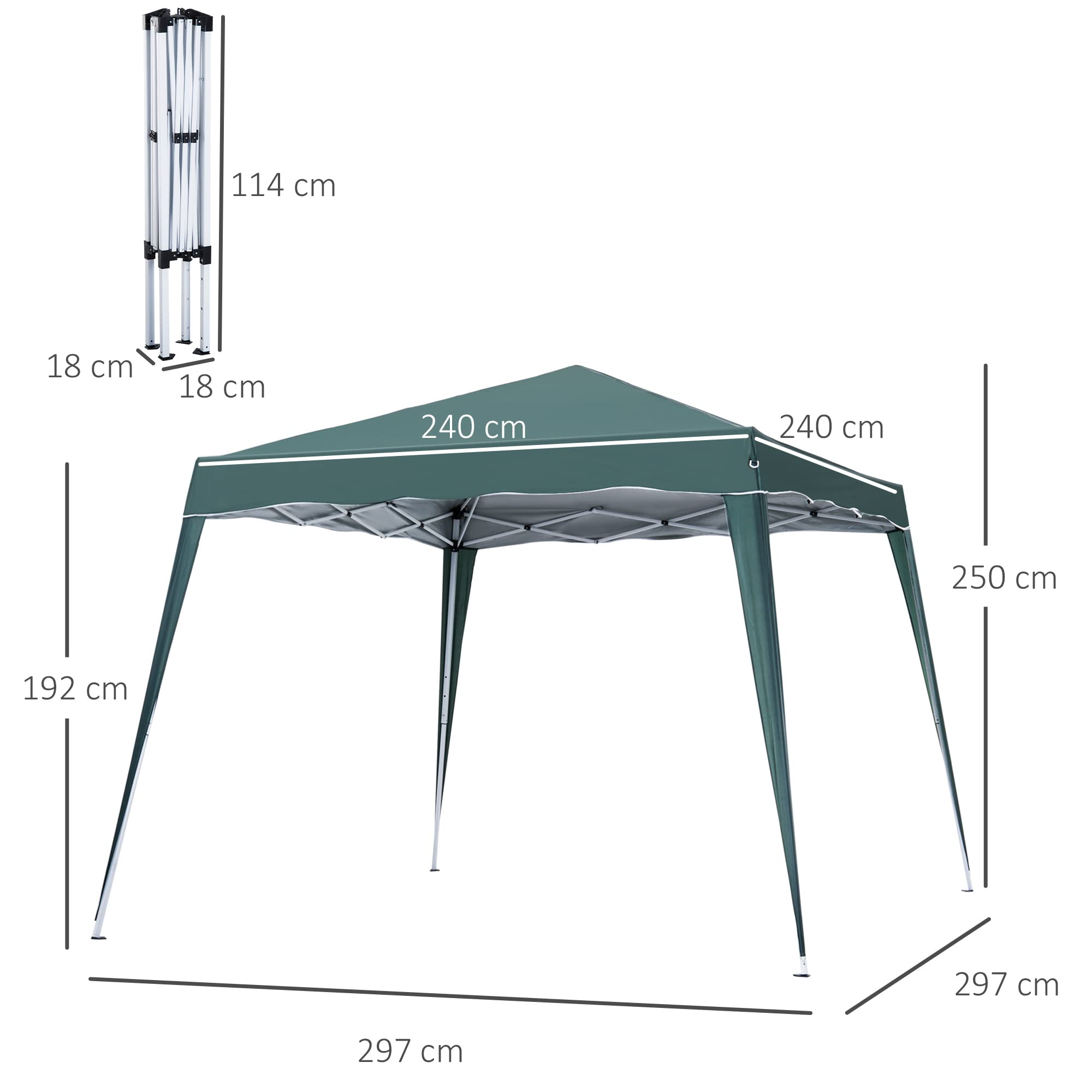Outsunny 3 M x 3 M Base/ 2.5 M x 2.5 M Top Pop Up Gazebo, One Person Setup Instant with Carry Bag, Height Adjustable Slant Leg Party Tent Instant Event Shelter for Garden, Patio, Black
