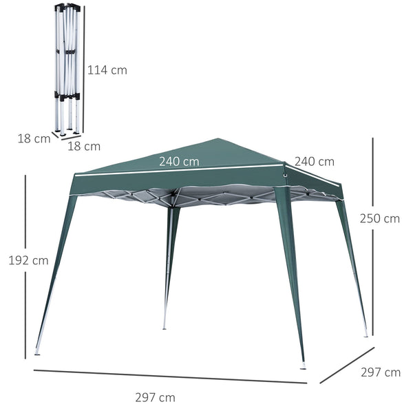 Outsunny 3 M x 3 M Base/ 2.5 M x 2.5 M Top Pop Up Gazebo, One Person Setup Instant with Carry Bag, Height Adjustable Slant Leg Party Tent Instant Event Shelter for Garden, Patio, Black
