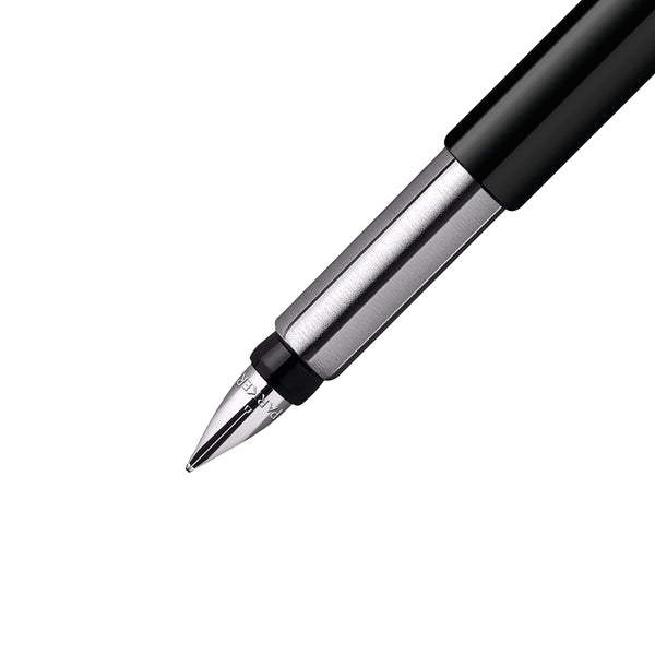 Parker Vector Fountain Pen | Black with Chrome Trim | Medium Nib | Blue Ink | Hangtab