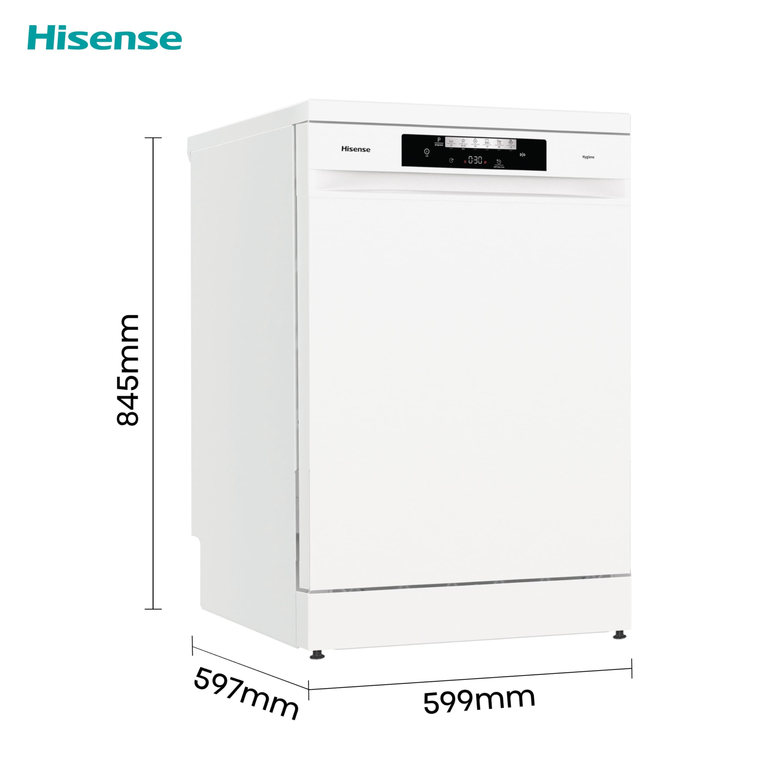 Hisense HS622E90WUK Freestanding Standard Dishwasher 85cm High - E Rated, White, 24 x 23 x 33 inches (L x W x H) [Energy Class E]