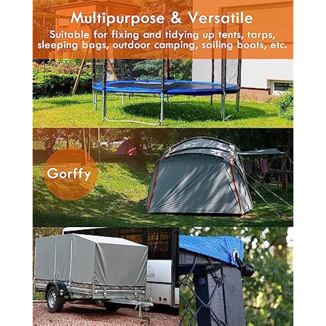 Gorffy Bungee Cord with Balls, 100pcs Tarpaulin Bungee Balls 5.9",Bungee Cord Ball Heavy Duty Bungee Strap Ties with Ball, Elastic Ties Bungee Tie for Tarpaulin, Camping Tarp, Luggage and Household