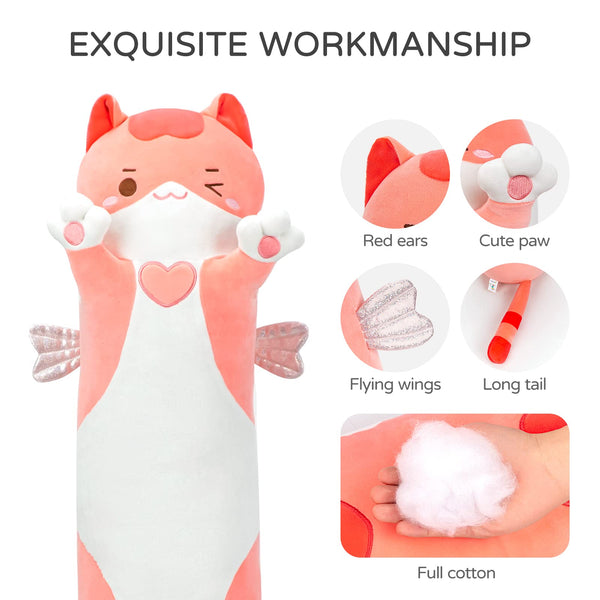 Mewaii 36in Long Cat Plush Pillows Stuffed Animals Squishy Pillows - Plushie Cute Kitty Sleeping Hugging Plush Pillow Soft Toys for Kids(Orange)