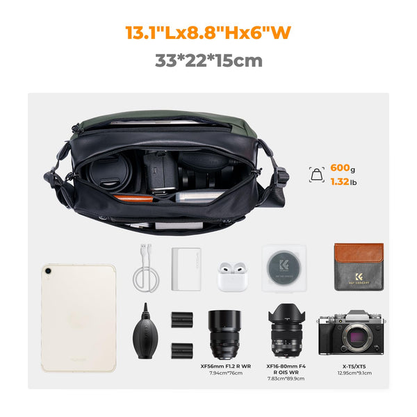 K&F Concept Camera Sling Bag, Camera Bag for DSLR and Lenses, Single Shoulder Camera Case Crossbody Bag with Tripod Holder for SLR Canon Sony Nikon Drone