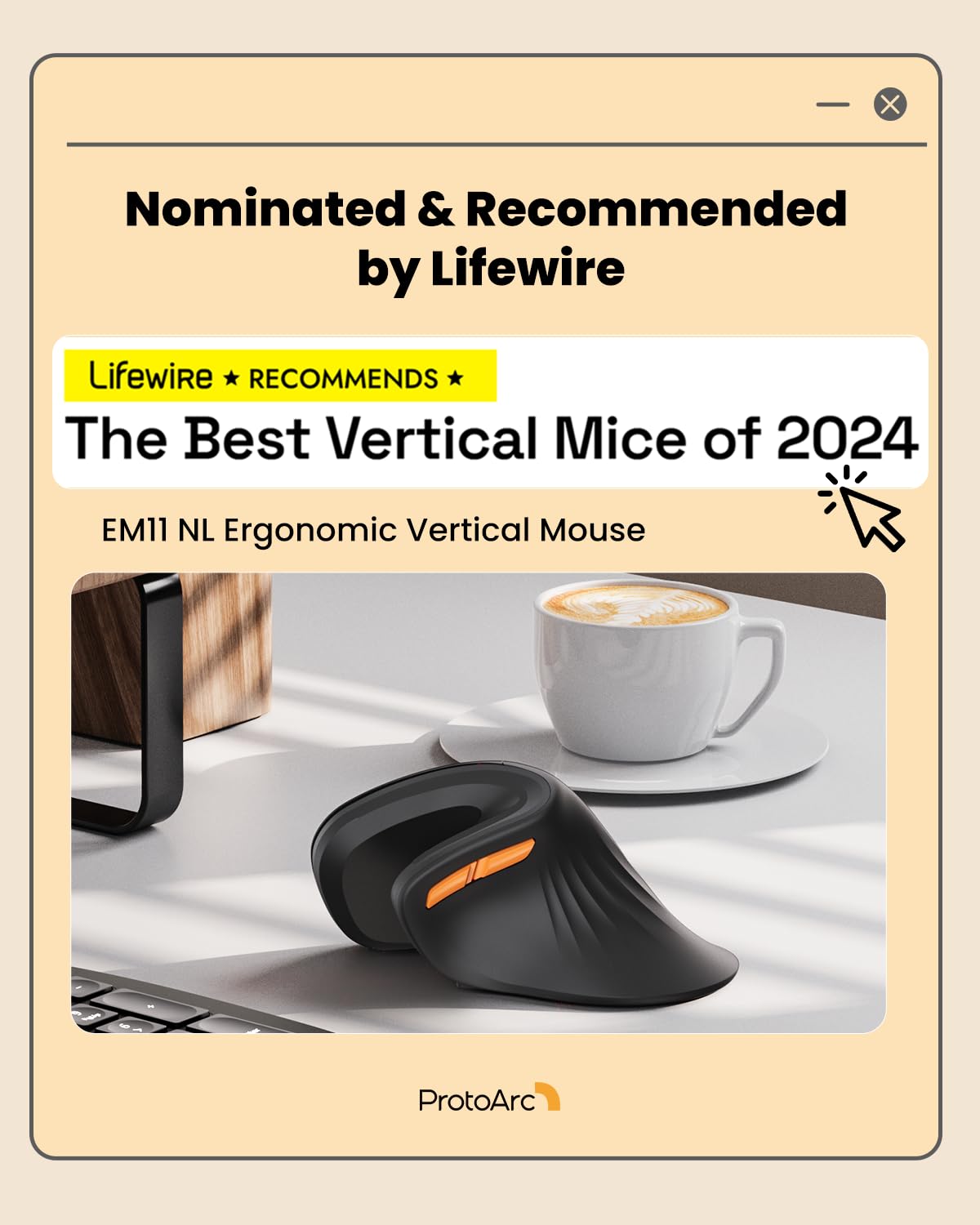 ProtoArc EM11 NL Ergonomic Mouse, Wireless Vertical Mini Mouse Rechargeable Optical Mice with Multi-Device (2*Bluetooth + USB Connection), 3 Adjustable DPI for Computer, iPad, Mac, Windows Black