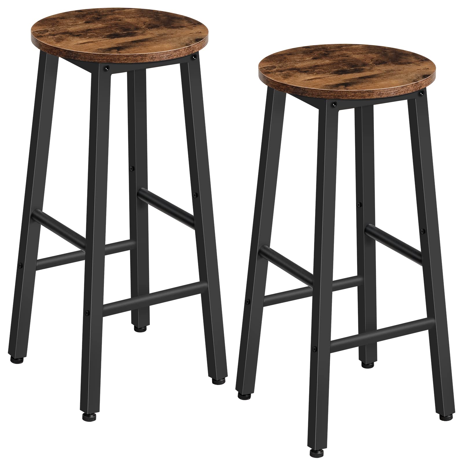 HOOBRO Bar Stools Set of 2, Kitchen Breakfast Bar Chiars, Industrial 63 cm Height Stools for Dining Room, Kitchen, Solid and Stable, Rustic Brown and