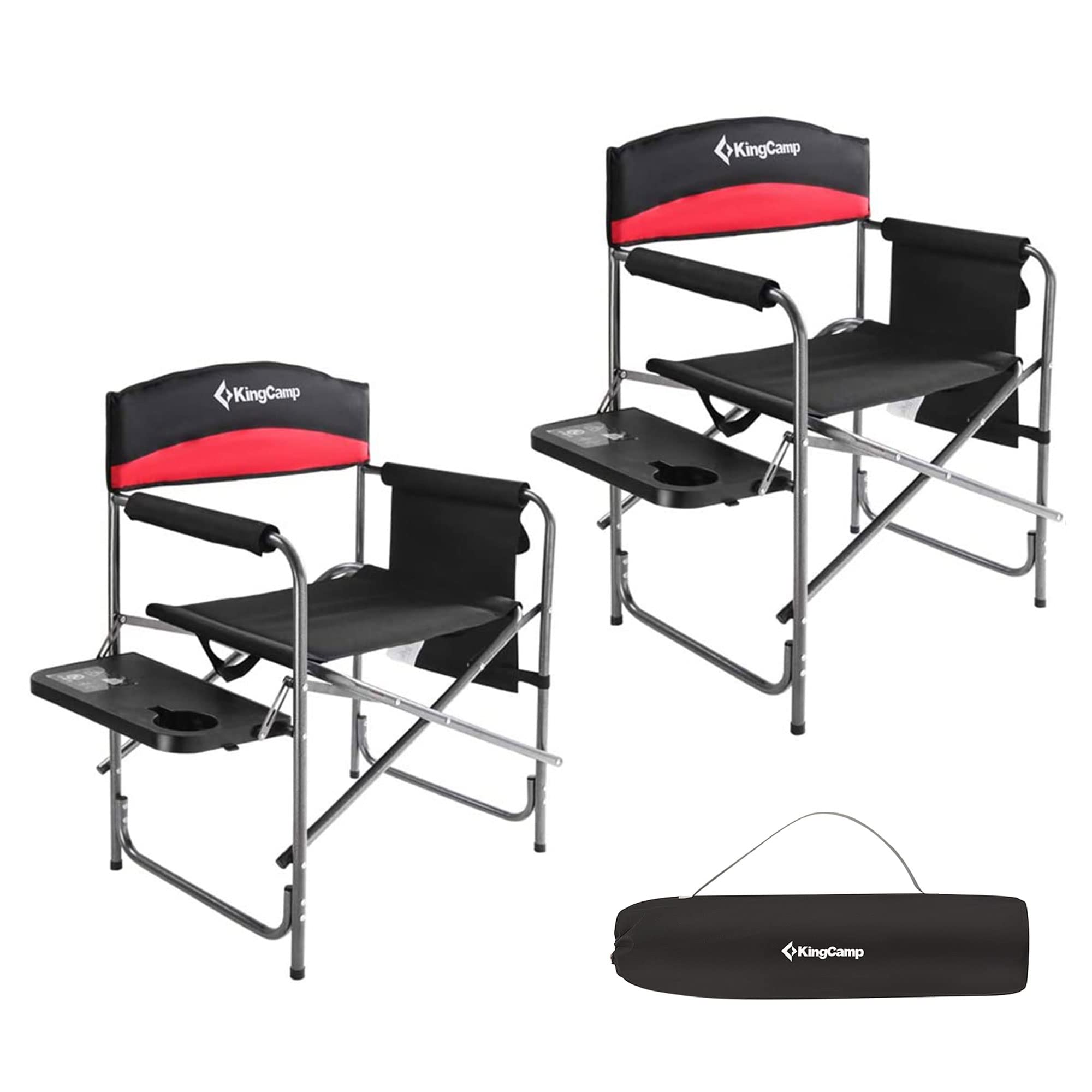 KingCamp Folding Camping Chairs for Adluts Heavy Duty Directors Chair with Cooler Bag and Side Table Support up to 150KG