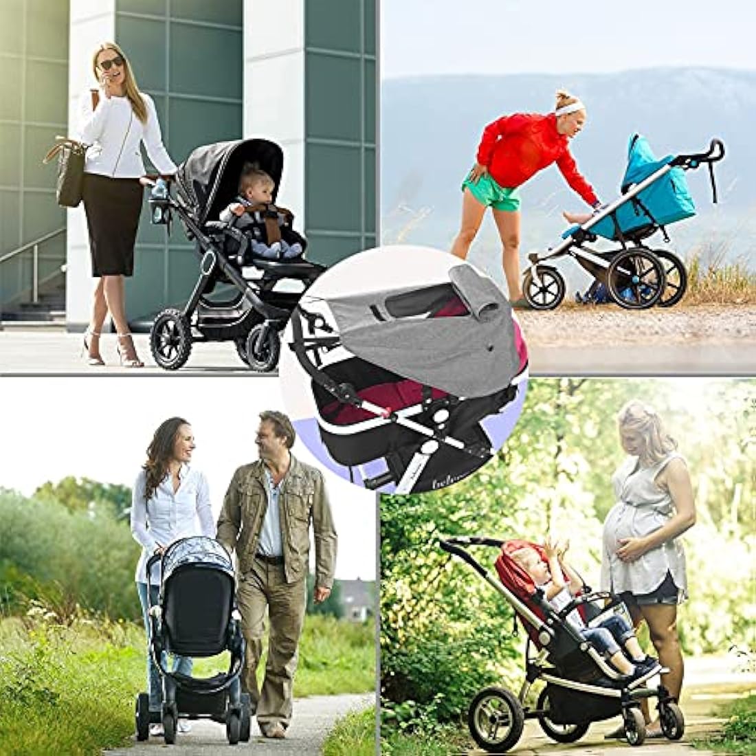 Universal Buggy Pram Sunshade, Hantoc Pram Baby Sun Shade Sun Cover with Viewing Window for Strollers Pushchairs UV Protection Water Resistant Grey