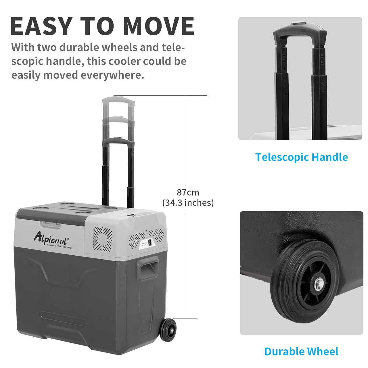 Alpicool CX50 50L Compressor Car Refrigerator, Portable Camping Fridge DC 12v Freezer for Truck, Campervan, RV, Boat, -20℃ to 20℃, with Telescopic Handle, USB Socket