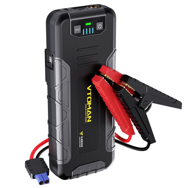 VTOMAN V2500 2500A Jump Starter Power Pack - Portable 12V Car Battery Booster Jump Starter with Jump Leads(Up to 8.0L Gas or 6.0L Diesel Engine), LED Flashlight, Quick Charge, 15V DC Port