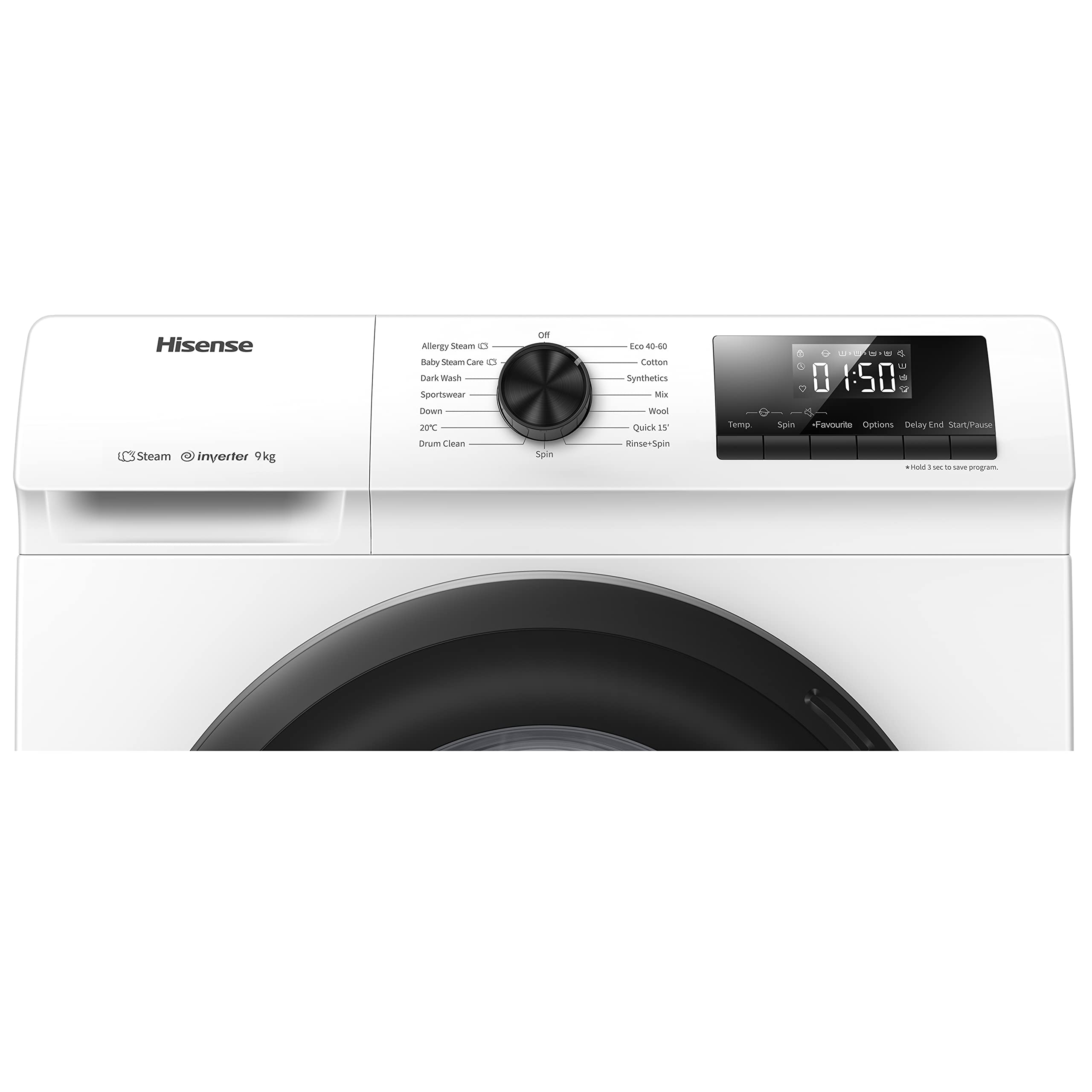 Hisense 3 Series WFQA9014EVJM Freestanding 9 KG Front Load Washing Durable Inverter Machine Steam Wash Quick Wash 15 Washing Programs 1400 RPM White- Energy Rating A