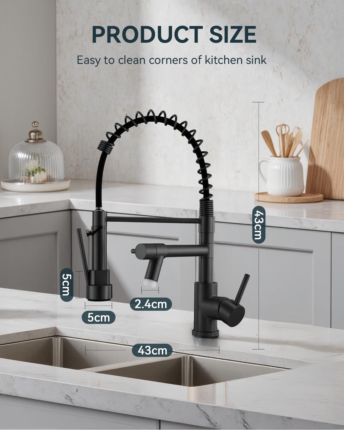 Warmiehomy 5 Modes Kitchen Taps Mixer with Pull Out Spray,High Arc 360° Swivel Dual Spout Pull Down Stainless Steel Kitchen Sink Taps,Brushed Nickel