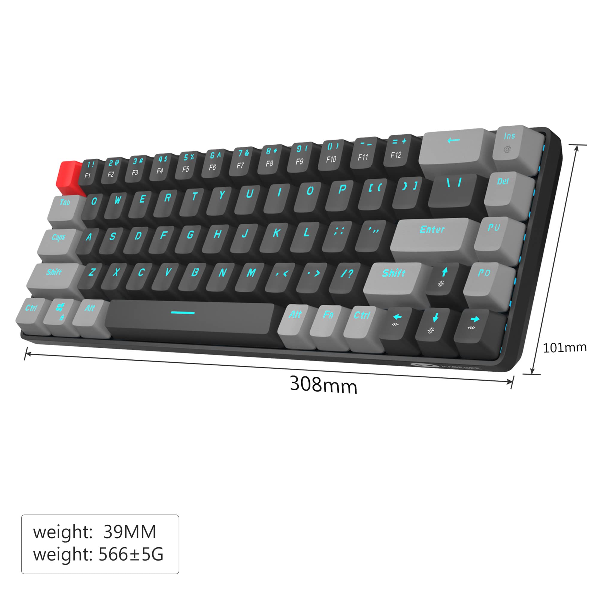 MageGee Portable 60% Gaming Mechanical Keyboard, Minimalist MK-Box Ice Blue Backlit Compact 68 Keys Wired Office Keyboard with Red Switch for Windows Laptop PC Mac Convenient(Gray & White)