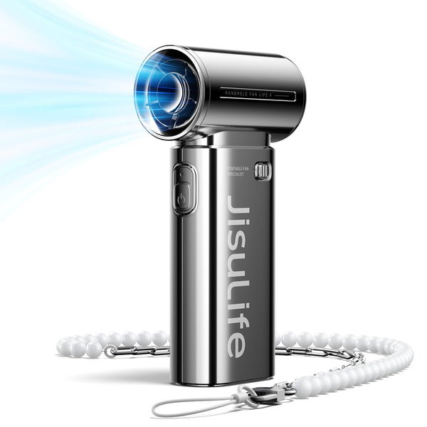 JISULIFE Portable Handheld Fan Life9, Turbo Power High Speed Air [18H Max Cooling Time], 5 Gear Wind, 5000mAh Rechargeable, Mini Pocket Design, Personal Fan for Travel Concerts Camping Makeup - Black