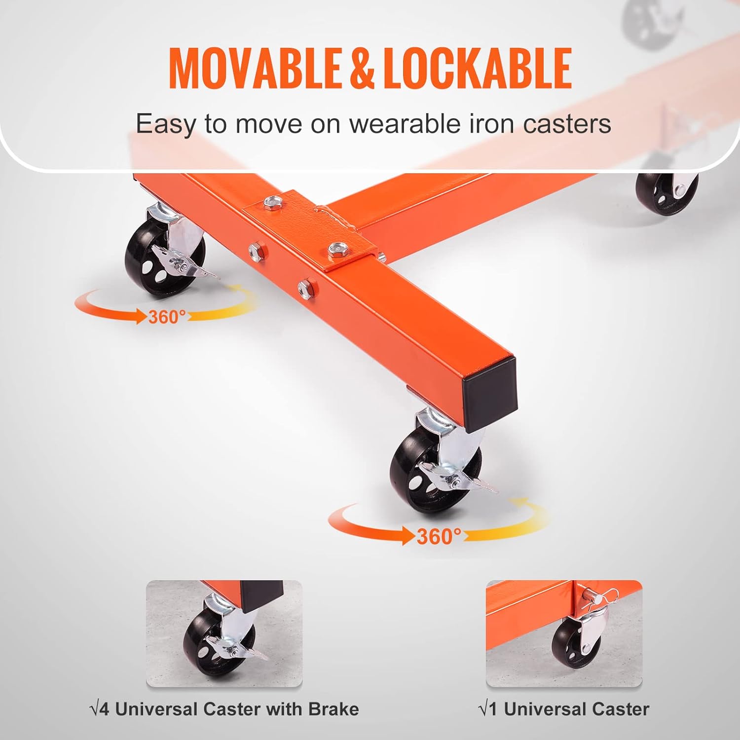 VEVOR Engine Stand, 1500 lbs (3/4 Ton) Rotating Engine Motor Stand with 360 Degree Adjustable Head, Cast Iron Folding Motor Hoist Dolly, 5-Caster, 4 Adjustable Arms, for Vehicle Maintenance