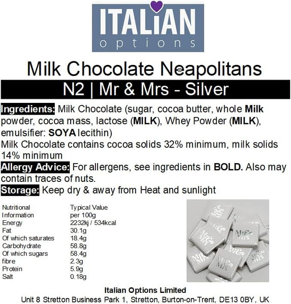 Italian Options Silver Mr & Mrs Wedding Chocolate Neapolitans (100 Chocolates)