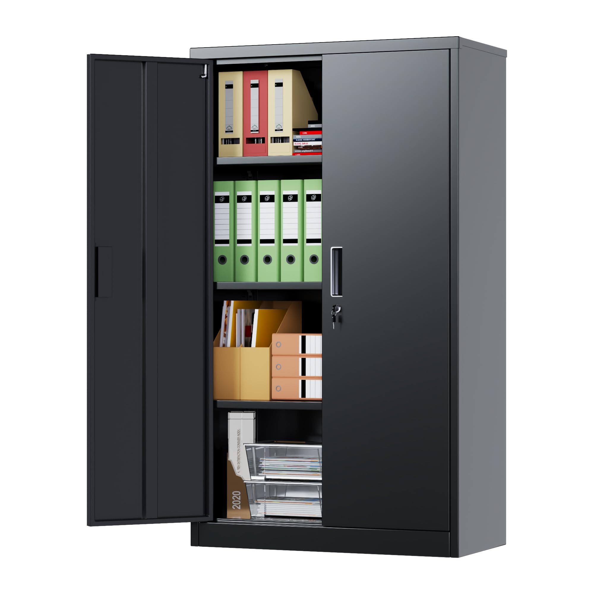 Metal Storage Cabinet with 2 Door and 3 Adjustable Shelves,140X80x40CM Steel Cabinet for Warehouse,Garage,Home,Office,Easy Assemble Required(Black/White)