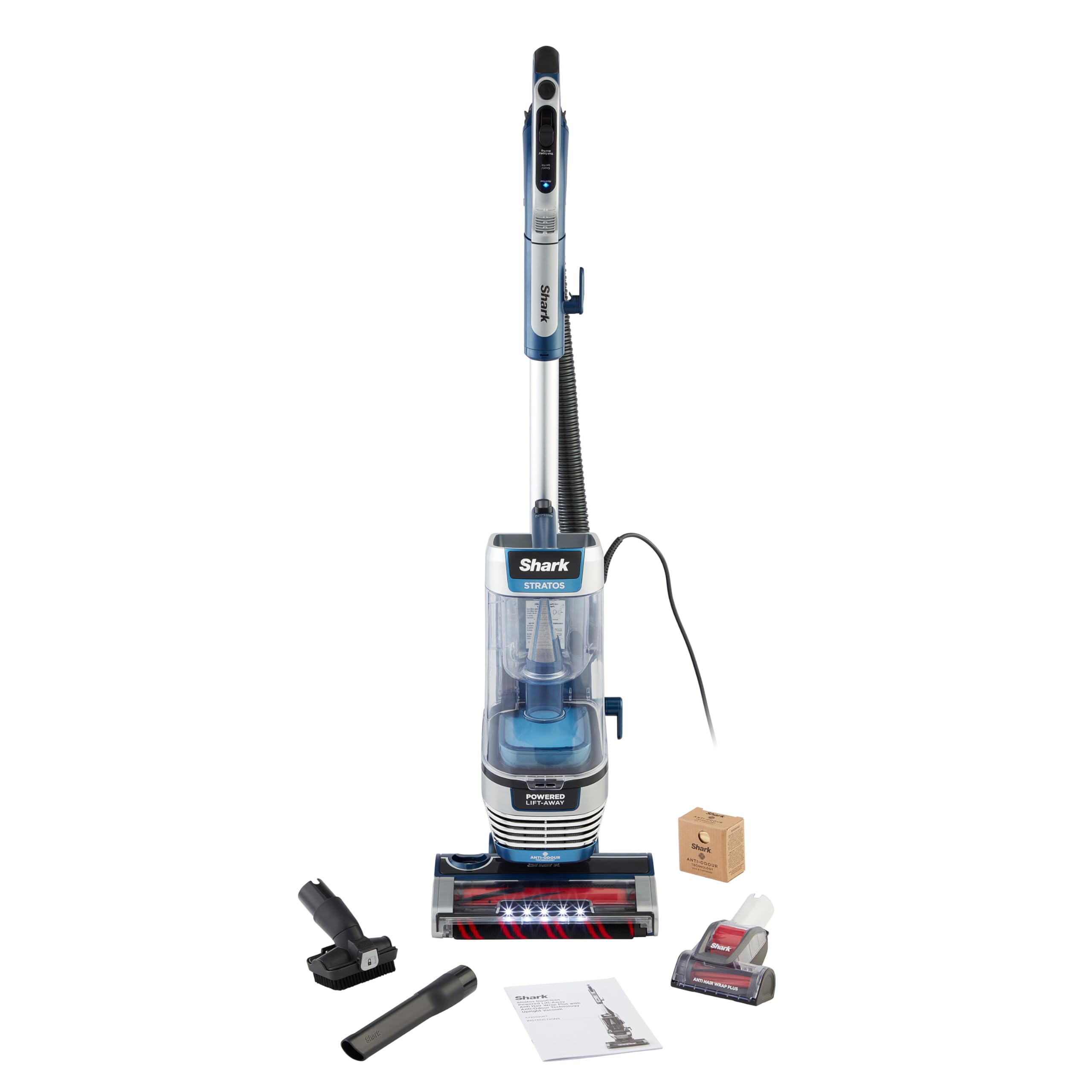 Shark PowerDetect Corded Upright Vacuum Cleaner, DuoClean Detect, Reverse Clean, Anti Hair Wrap Plus, Anti-Allergen, 8m Cord, 1.3L, Dusting Brush, Pet, Crevice, Multi Surface Tools & Bag, AZ3900UKTBK