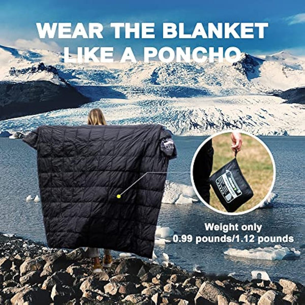 4Monster Camping Blanket Packable, Camping Quilt, Insulated Blanket Hammock Quilt, Camping Blanket for Cold Weather, Picnic, Hiking, Airplane, Travel, Beach, Stadium, Outdoor Gear, Black, L