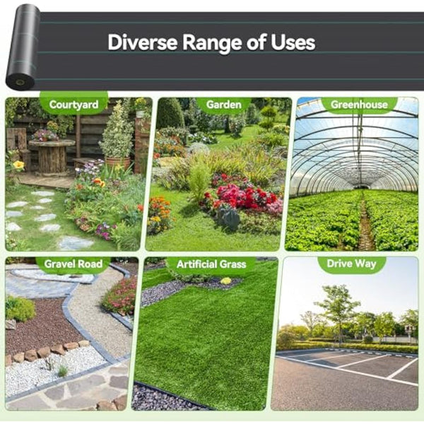 iropro 2m x 50m Heavy Duty Weed Control Membrane Garden Weed Barrier Fabric for Landscaping Driveway Gravel Artificial Grass Lawn Underlay Black Woven Roll Ground Cover