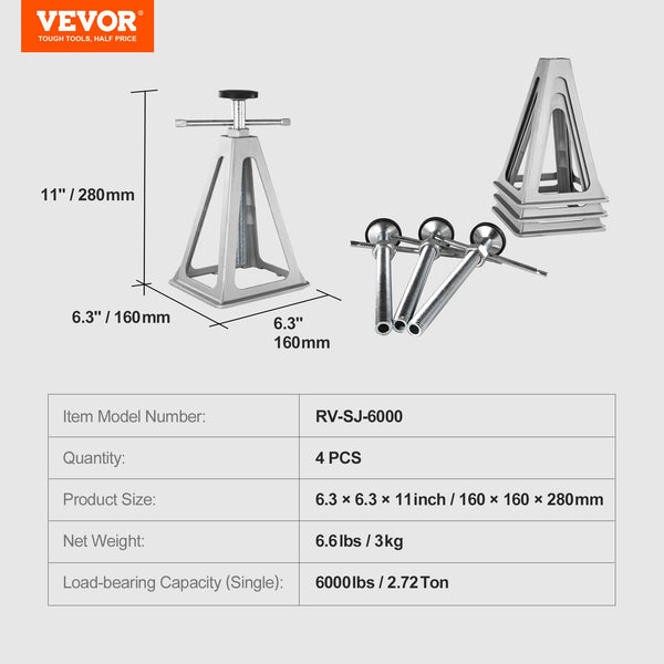 VEVOR RV Stabilizer Jacks, 4 Pack Aluminum RV Leveling Jacks, RV Stack Jacks for RV Travel Trailer Camper, Single Screw Jack Support up to 6000 Lbs, Adjustable from 11 inch to 17 inch