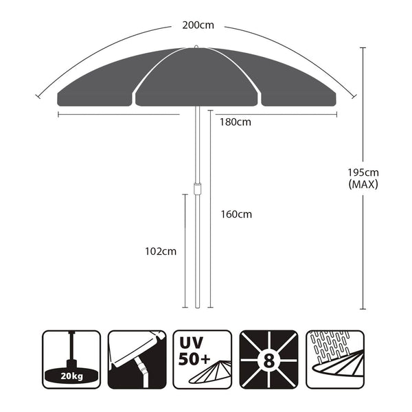 Sekey 2m Garden Parasol with Umbrella Cover - Adjustable and Portable Patio Umbrella for Beach, Garden, Pool, and Patio - UPF 50+ Sun Protection