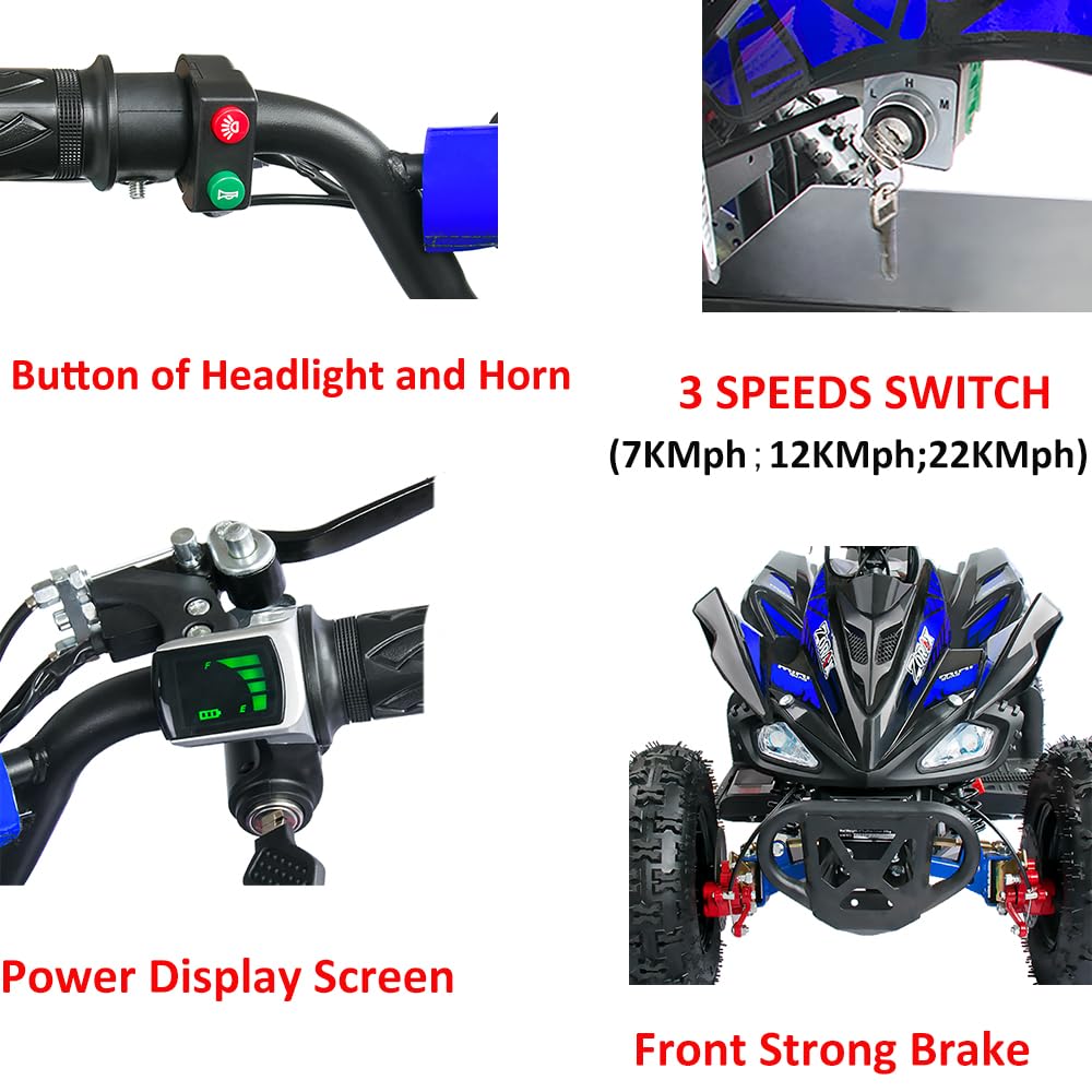 Zorax 36V 1000W Yellow 6'' Tyre Battery Powered Kids Mini ATV Quad Bike (Foot Brake - 3 Speeds - LED Light - Forward/Neutral/Reverse - CE Approved - MAX Capacity: 65KGS) Children's Electric Ride on