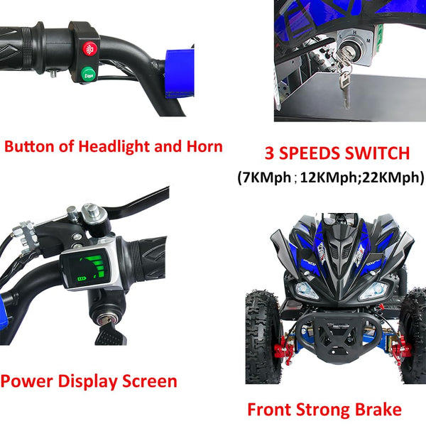 Zorax 36V 1000W Yellow 6'' Tyre Battery Powered Kids Mini ATV Quad Bike (Foot Brake - 3 Speeds - LED Light - Forward/Neutral/Reverse - CE Approved - MAX Capacity: 65KGS) Children's Electric Ride on