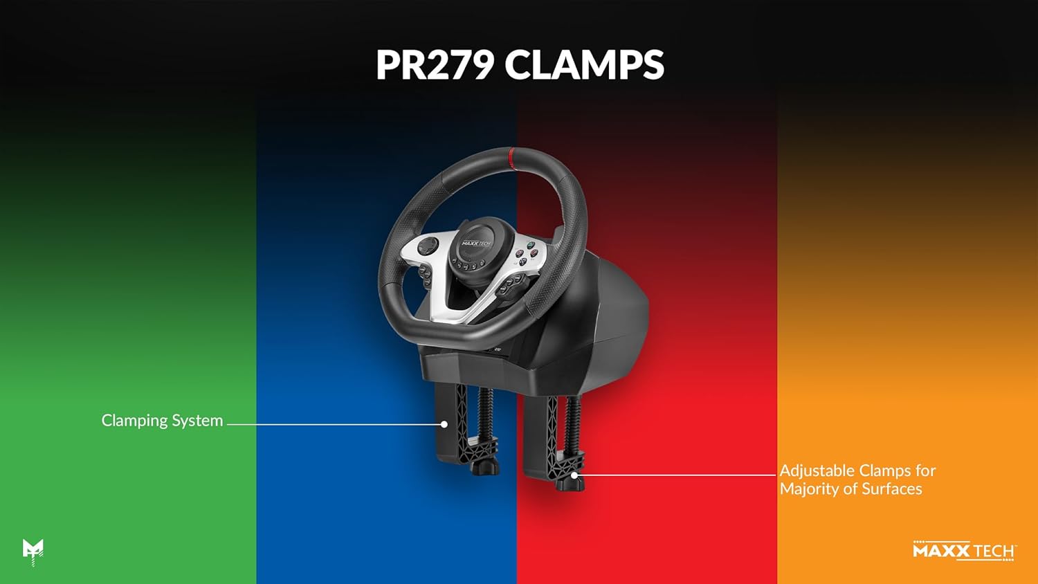 Maxx Tech PR279 Racing Wheel Kit For PC, Xbox, PS4 & Nintendo Switch - Wheel, 2-pedal set & wheel clamp