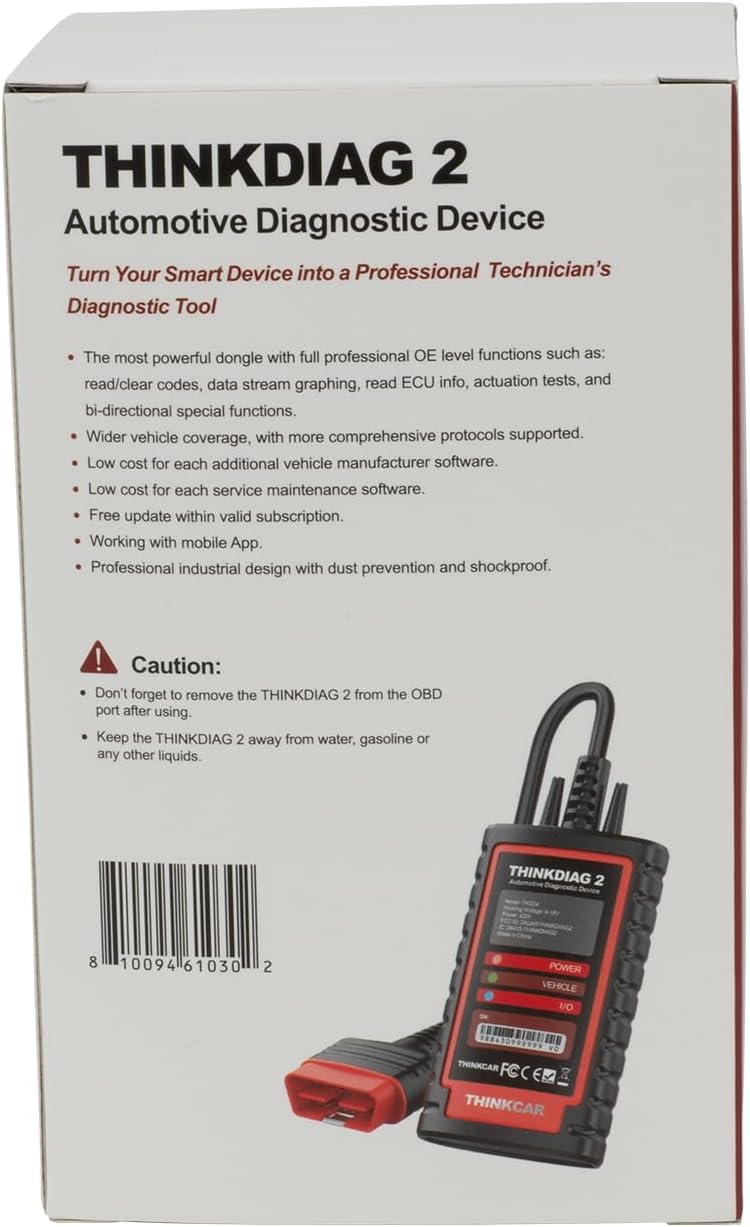 thinkcar OBD2 Diagnostic Tool,ThinkDiag 2 OBD2 Scanner Bluetooth 5.0 for iOS & Android, All System & 15+ Reset Functions, Car Diagnostic Tool with CAN-FD Protocol, AutoVIN, Active Test, ECU Coding