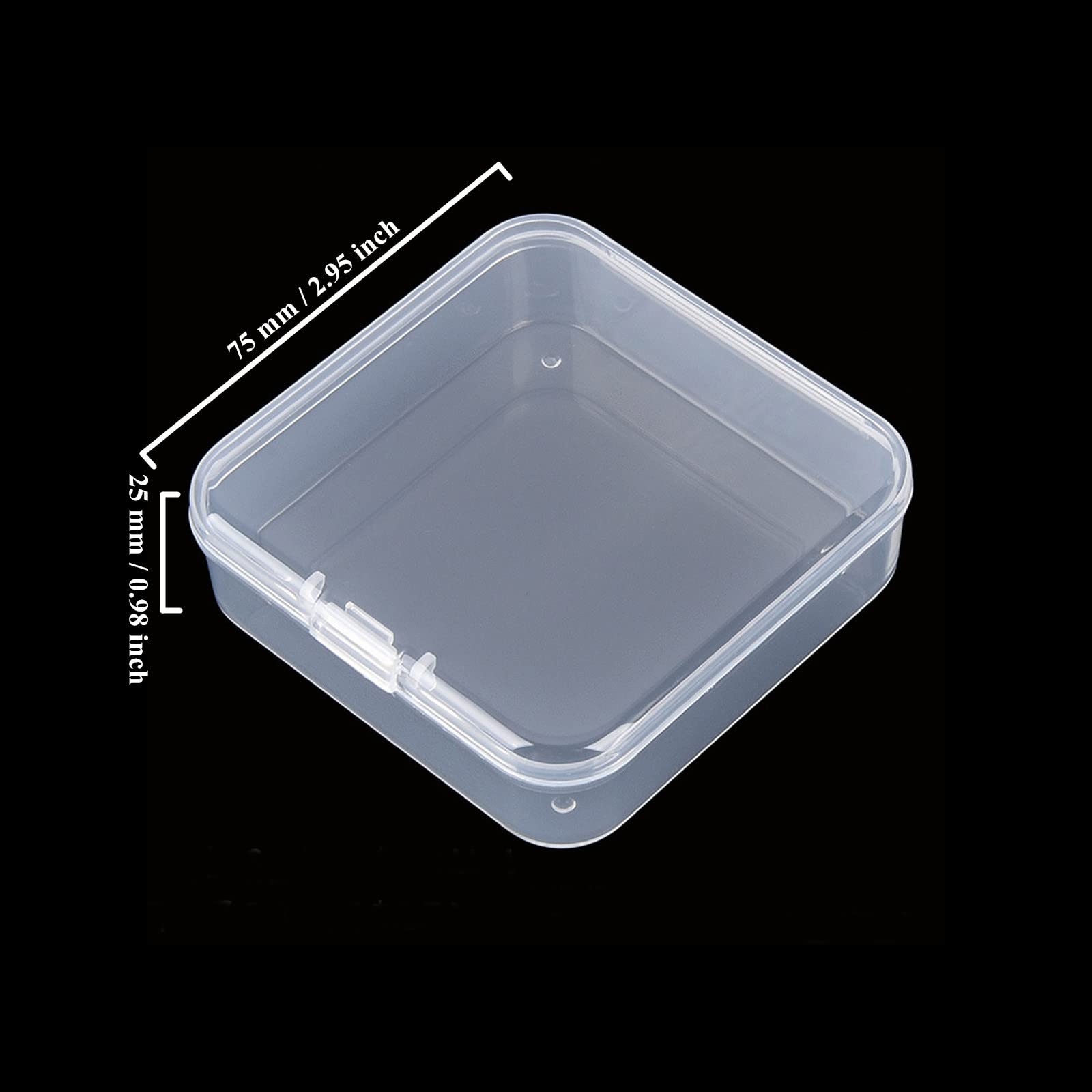 Goodma 100 Pieces Square Empty Mini Clear Plastic Organizer Storage Box Containers with Hinged Lids for Small Items and Other Craft Projects (75 x 75