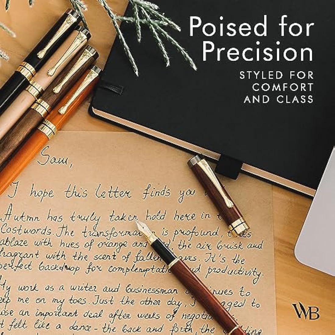 Wordsworth & Black Fountain Pen Set, Luxury Bamboo Wood - Extra Fine Nib, Gift Case; Includes 6 Ink Cartridges, Ink Refill Converter -Journaling, Calligraphy; Drawing, Smooth Writing [Brown Wood]