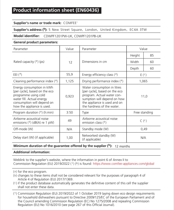 COMFEE' Freestanding Dishwasher FD1435E-X with 14 place settings, Full Size, Whisper Quiet 44dB, Wide LED Display, Delay Start, Half Load Function, Flexible Racks, Stainless Steel
