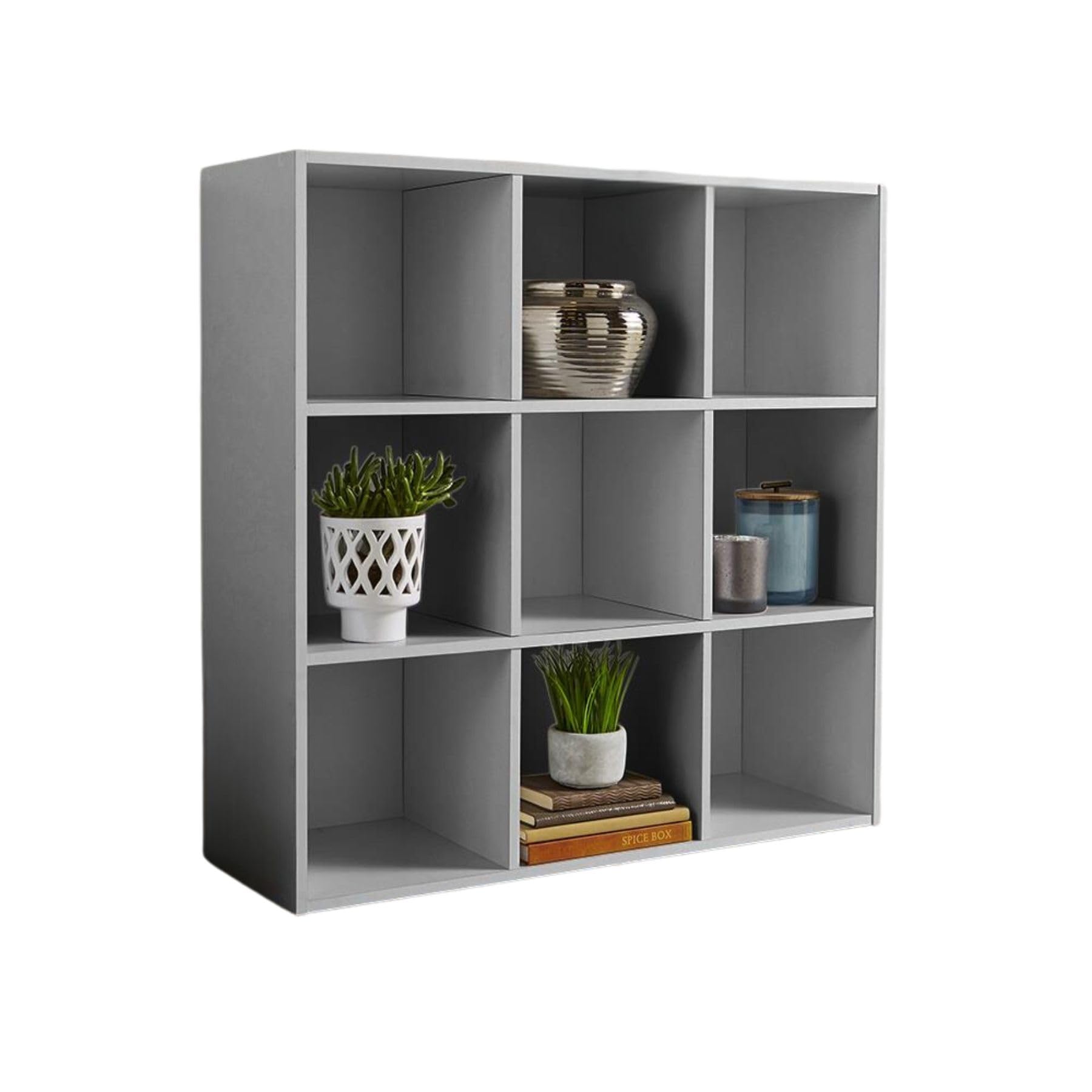 Home Source Storage 9 Shelf Cube Bookcase Wooden Display Unit, Grey