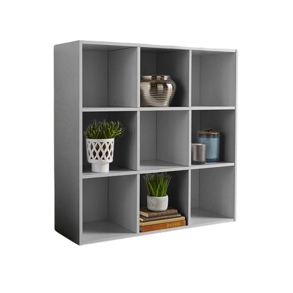 Home Source Storage 9 Shelf Cube Bookcase Wooden Display Unit, Grey