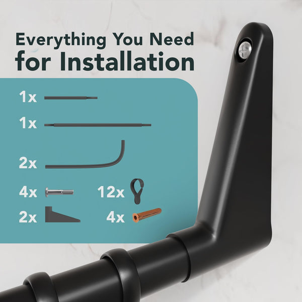 Erica U-Shaped Shower Curtain Rail, Black Powder Coated Steel, Wall Mounted, 70x165x70 cm