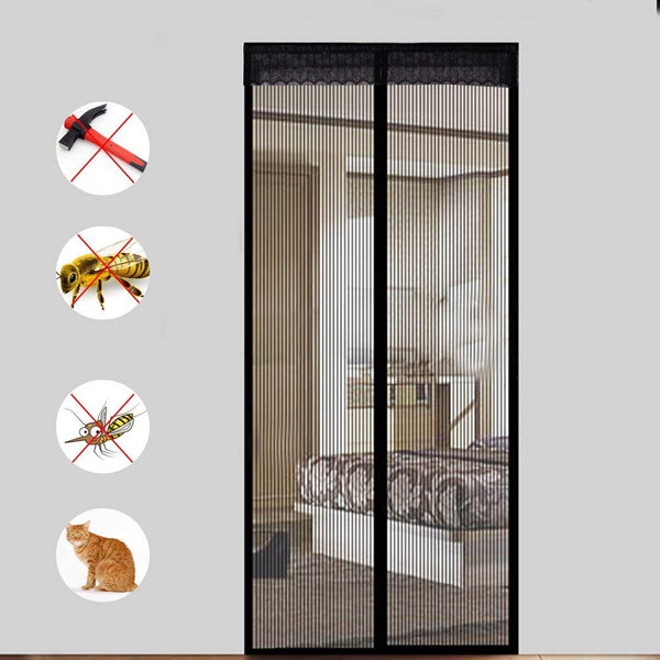 EXTSUD Magnetic Fly Screen Door Keep Insects Out Mosquito Door Screen Easy to Install without Drilling Top-to-Bottom Seal Automatically for Balcony Sliding Living Room Children's Room, 90x210 cm