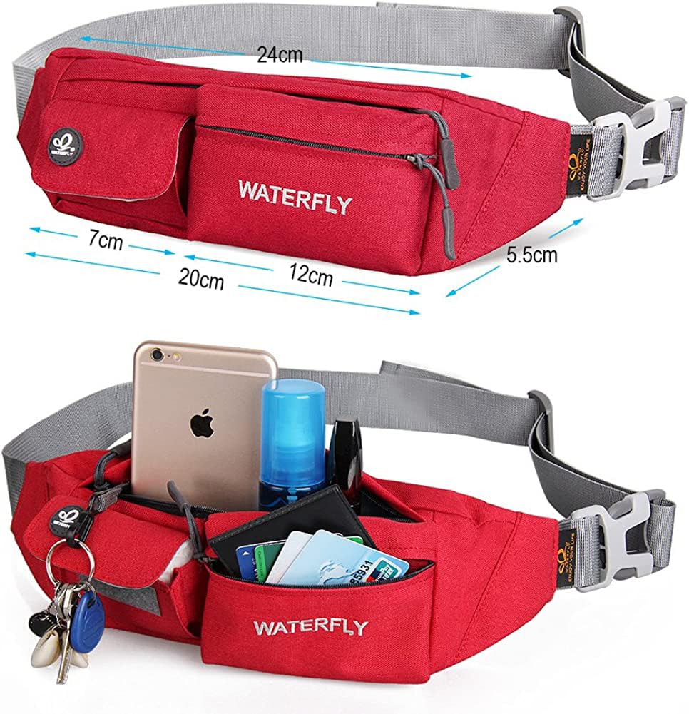 Waterfly Waist Bag Pack Slim Water Resistant Fanny Pack Travel Bum Bag Running Belt for Traveling Cycling Hiking Camping