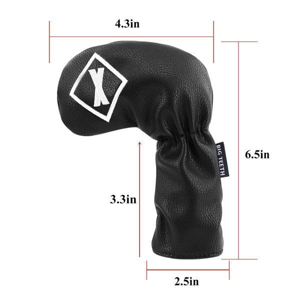 BIG TEETH Golf Iron Head Covers Headcovers 10Pcs/set 4-9,P,A,S,X Club Protector Elastic Long Neck with Big Number Waterproof Black PU Leather