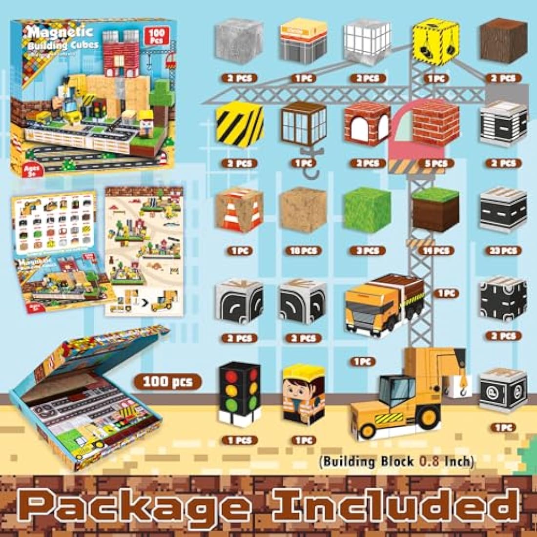 Annexfun Magnetic Blocks-100PCS Magnetic Building Blocks Road with Car STEM Toddler Kids Toys, Stacking Cube Games Tiles Construction Toys for Kids Ages 3+, Christmas Birthday Gifts for Boys & Girls